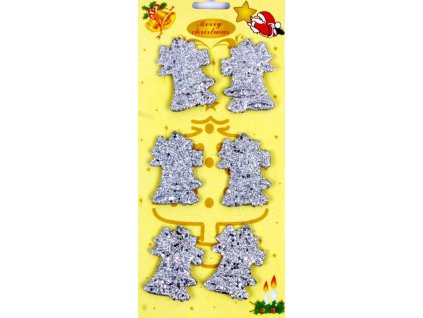 Vánoční dekorace zvonečky stříbrné/zlaté glitr mix bal.6ks karta 9445, výška 5,5cm