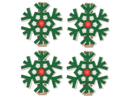Vánoční dekorační kolíček - dřevěné vločky 4ks