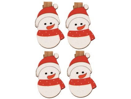 Vánoční dekorační kolíček - dřevění sněhuláci 4ks