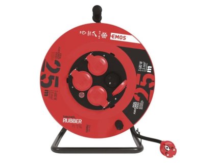 Venkovní prodlužovací kabel na bubnu 25 m / 4 zásuvky / černý / guma / 230 V / 1,5 mm2