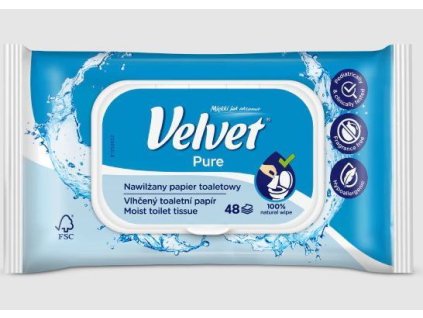 VELVET Vlhčený toaletní papír Pure, 48 ks