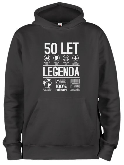 Mikina s kapucí a potiskem 50 let legenda se symboly