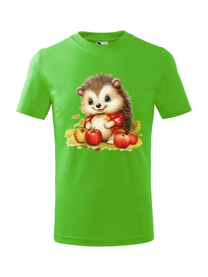 Dětské tričko s potiskem Ježek s jablky (Barva trička (děti) NOVÉ Apple green, Velikost - všechny NOVÉ 110 /4 roky)