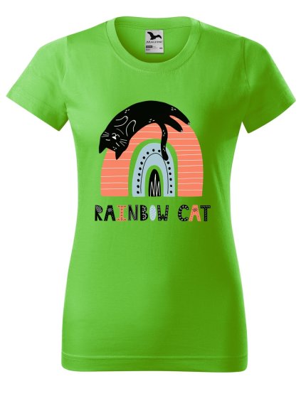 Dámské tričko s potiskem Rainbow cat (Barva trička - ženy (NOVÉ) Apple green, Velikost - všechny NOVÉ 2XL)