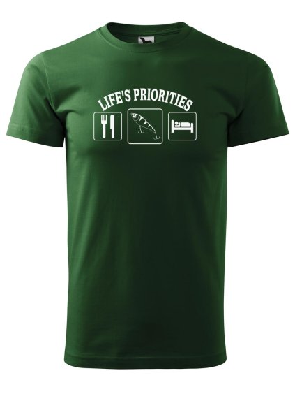 Pánské tričko s potiskem Životní priority rybáře (Barva trička (muži) NOVÉ Apple green, Velikost - všechny NOVÉ 2XL)