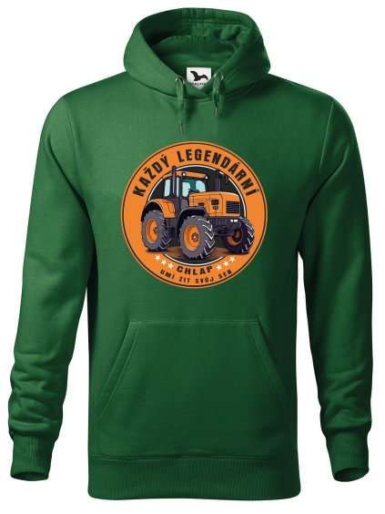 Pánská mikina s potiskem Legendární chlap traktor (Barva mikiny malfini pánské Bílá, Velikost - muž NOVÉ 2XL)