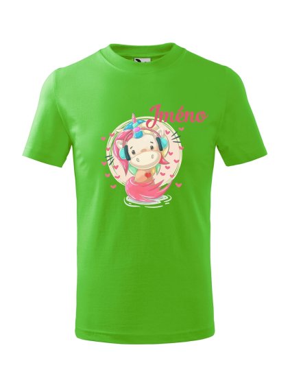 Dětské tričko Jednorožec se sluchátky (Barva trička (děti) NOVÉ Apple green, Velikost - všechny NOVÉ 110 /4 roky)