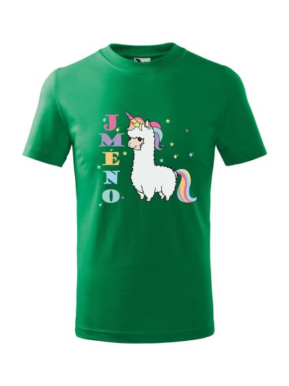 Dětské tričko s potiskem Lama jednorožec (Barva trička (děti) NOVÉ Apple green, Velikost - všechny NOVÉ 110 /4 roky)