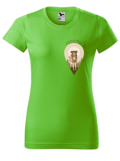Dámské tričko s potiskem Addicted to hiking (Barva trička - ženy (NOVÉ) Apple green, Velikost - všechny NOVÉ 2XL)