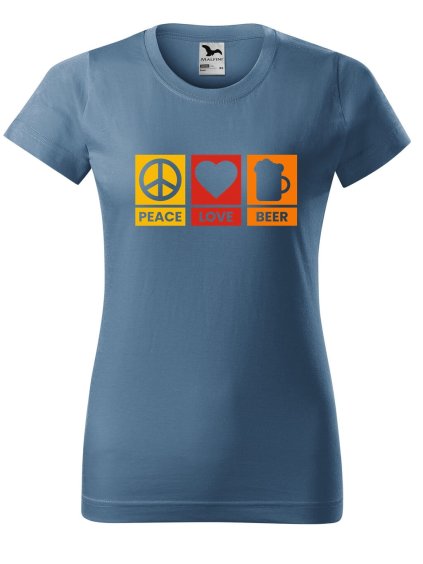 Dámské tričko s potiskem Peace love beer (Barva trička - ženy (NOVÉ) Apple green, Velikost - všechny NOVÉ 2XL)