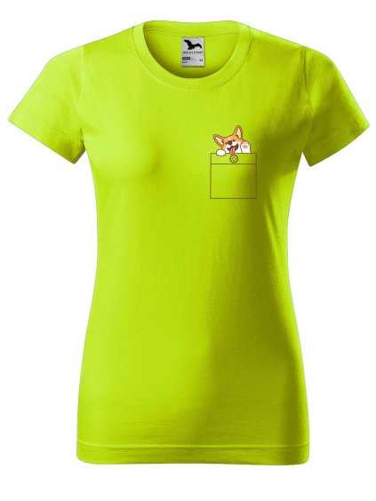 Dámské tričko s potiskem Pejsek v kapse (Barva trička - ženy (NOVÉ) Apple green, Velikost - všechny NOVÉ 2XL)