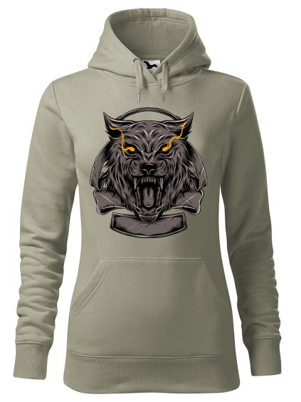 Dámská mikina Vlčí hlava (Barva dámské mikiny Malfini Cape Bílá, Velikost - žena NOVÉ 2XL)