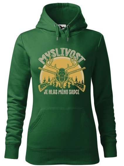 Dámská mikina Myslivost hlas srdce (Barva dámské mikiny Malfini Cape Bílá, Velikost - žena NOVÉ 2XL)