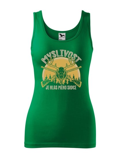 Dámské tílko s potiskem Myslivost hlas srdce (Velikost 2XL, Ženy vodácká tílka Apple green)