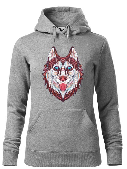 Dámská mikina Hlava vlka (Barva dámské mikiny Malfini Cape Bílá, Velikost - žena NOVÉ 2XL)