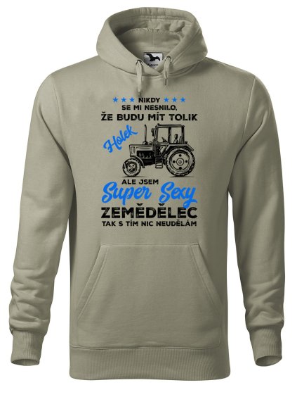 Pánská mikina s potiskem Super sexy zemědělec (Barva mikiny malfini pánské Ocelově šedá, Velikost - muž NOVÉ XL)