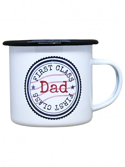 Smaltovaný hrnek plecháček s potiskem dad first class