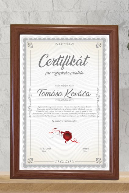 Certifikát pre najlepšieho priateľa