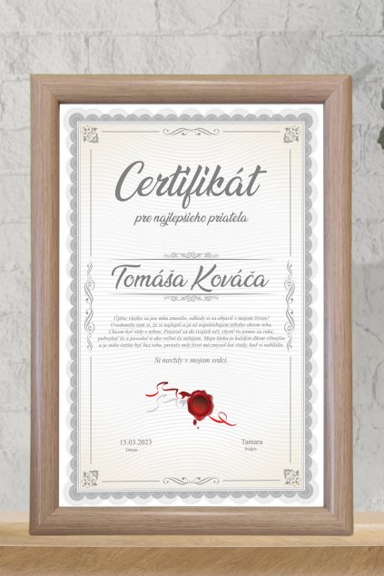 Certifikát pre najlepšieho priateľa