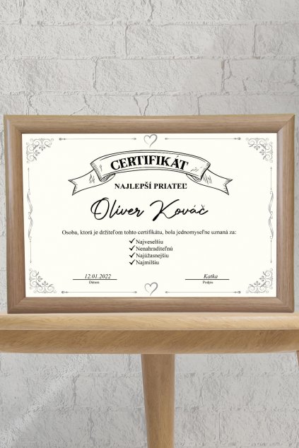 Certifikát Najlepší priateľ