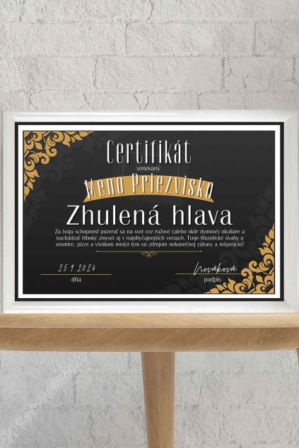 Certifikát Zhulená hlava