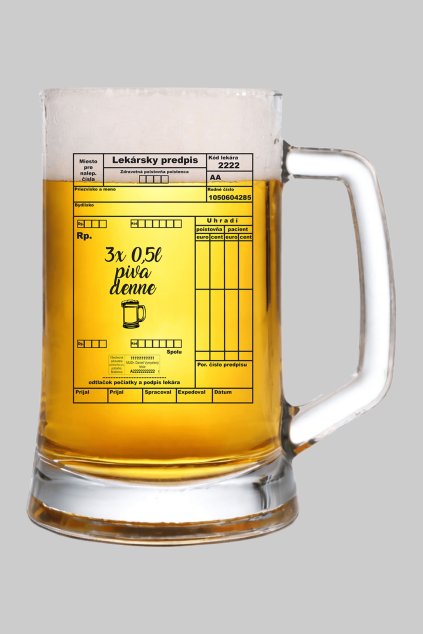 Sklenený krígeľ Lekársky predpis s vlastným menom