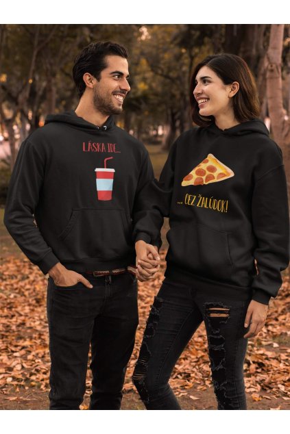 Mikiny pre páry Láska ide cez žalúdok pizza