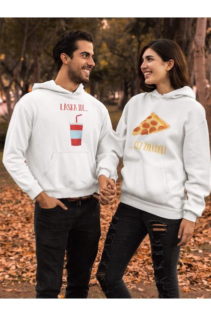 Mikiny pre páry Láska ide cez žalúdok pizza