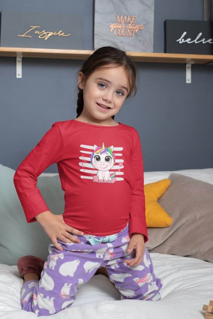 Dievčenské tričko s dlhým rukávom Cute jednorožec