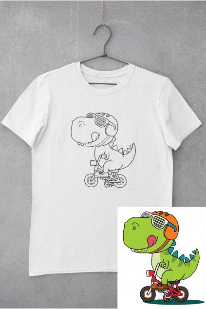 Detské tričko vymaľuj si Dinosaurus na bicykli
