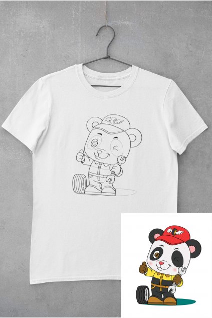 Detské tričko vymaľuj si Panda automechanik