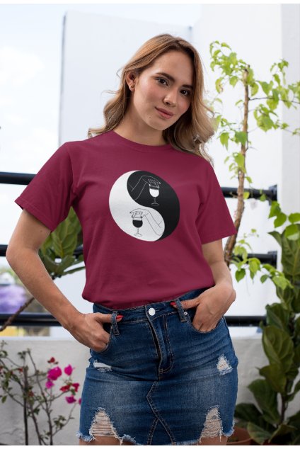 Dámske tričko Ying Yang víno