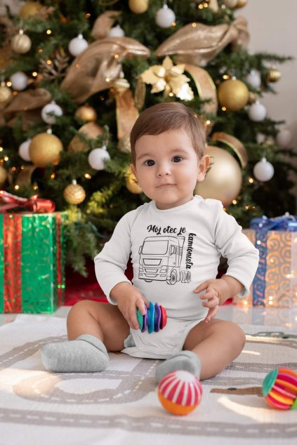 sublimated onesie mockup featuring a baby by a christmas tree m987 (1)