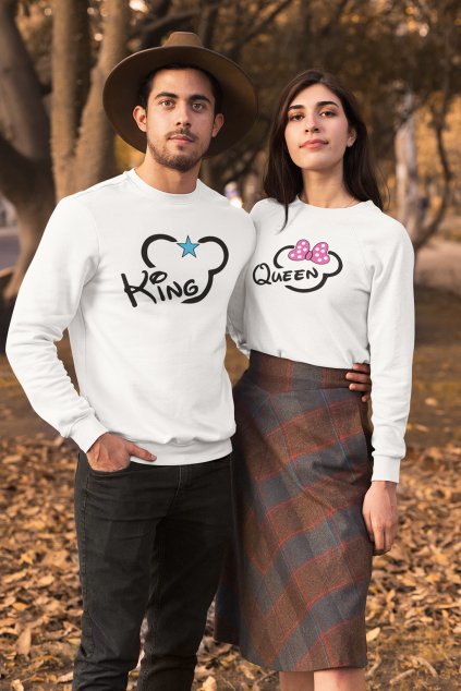Unisex mikiny pre páry King Queen Mickey
