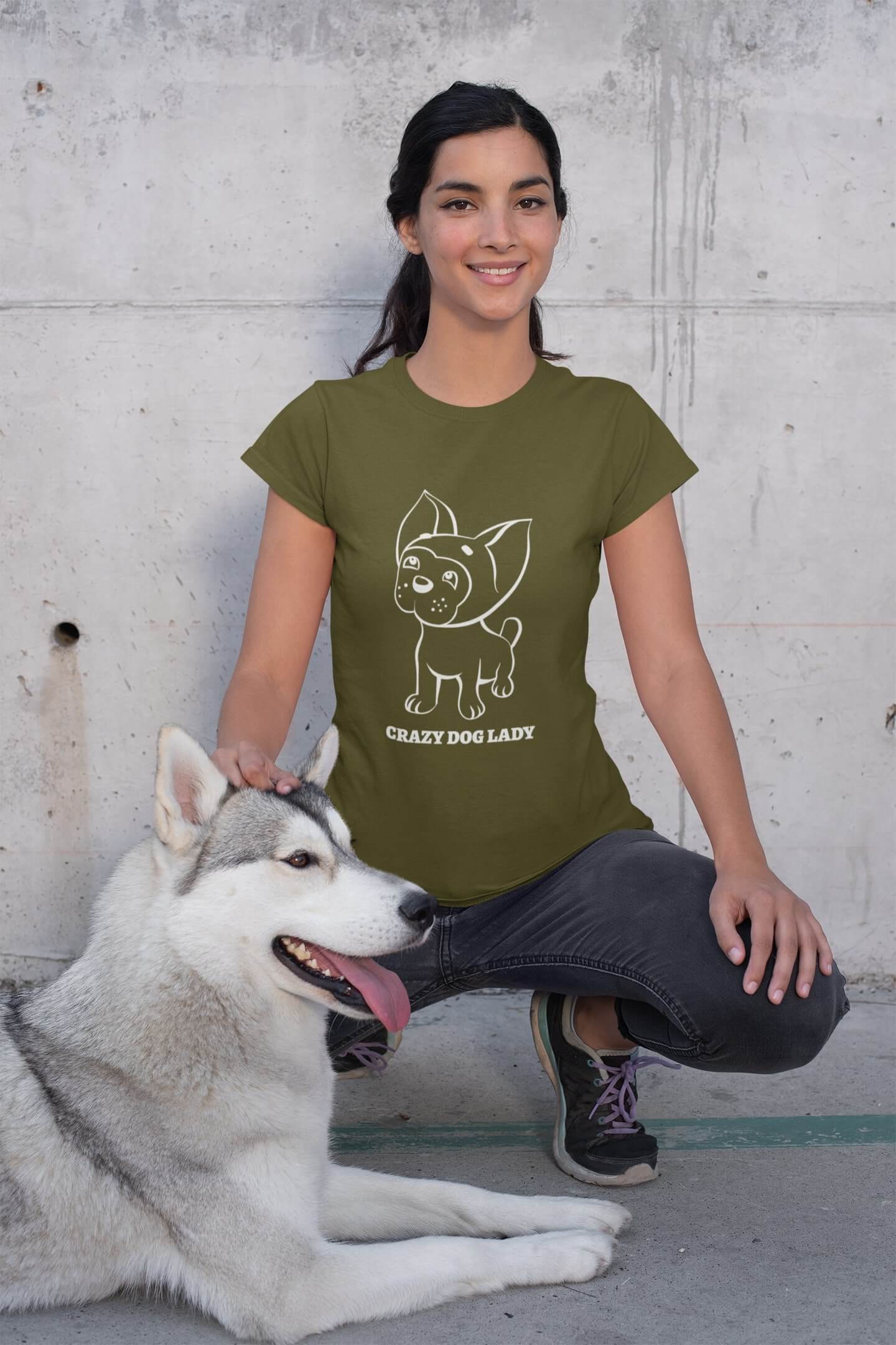 MMO Dámske tričko Crazy Dog Lady Vyberte farbu: Khaki, Vyberte veľkosť: M