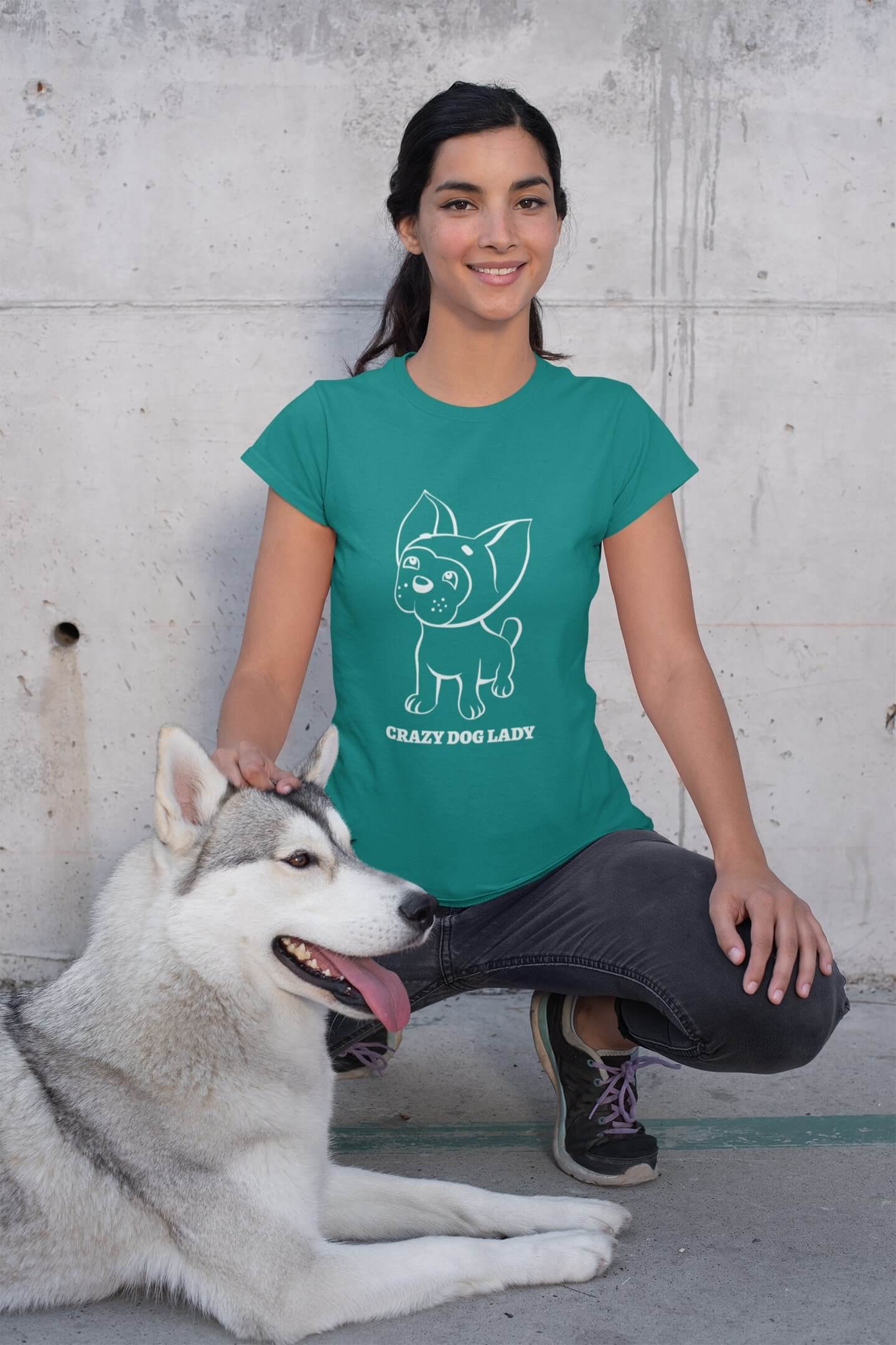 MMO Dámske tričko Crazy Dog Lady Vyberte farbu: Smaragdovozelená, Vyberte veľkosť: M