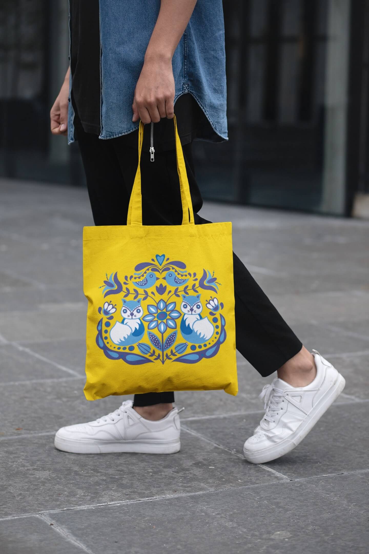 MMO Bavlnená taška s ľudovým motívom Farba tašky: Žltá