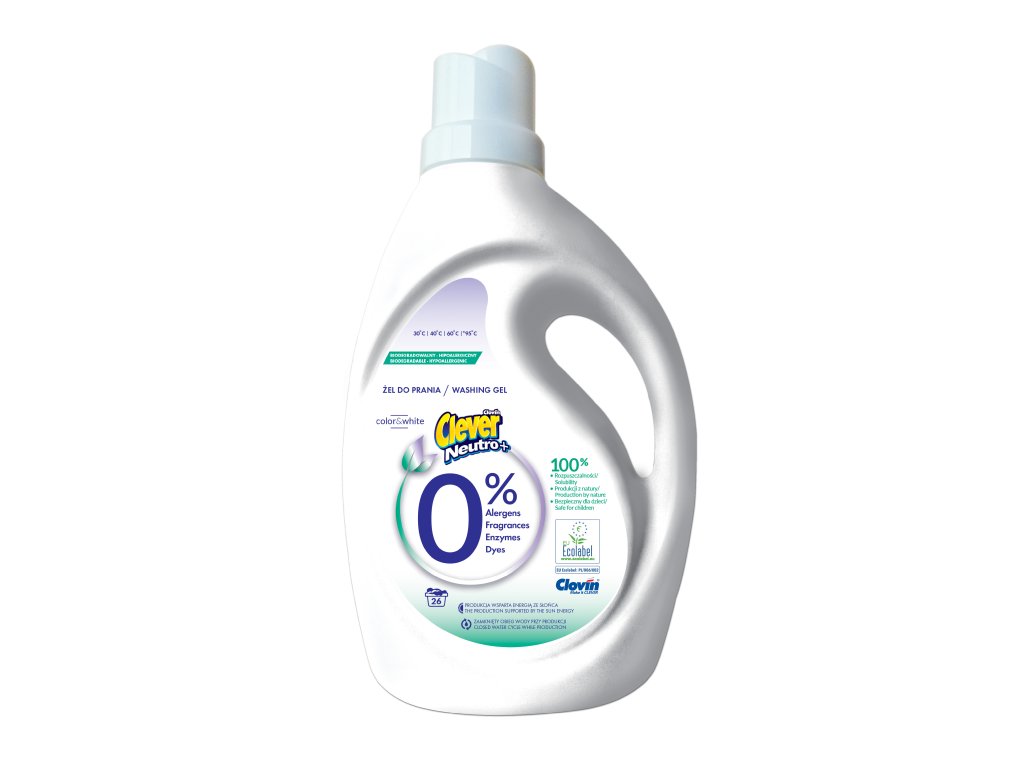 105 hypoalergenny praci gel clever neutro color white 1 56l 26pd s 0 obsahom agresivnych latok a certifikatom ecolabel vhodne pre deti