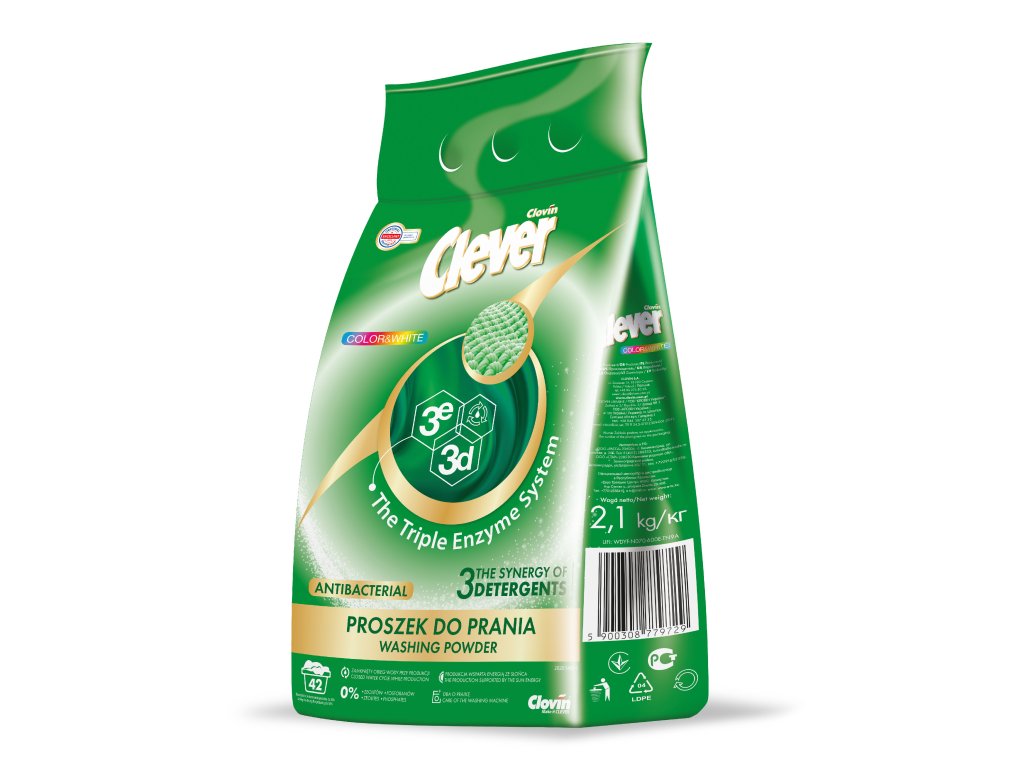 Antibakteriálny prací prášok Clever - 2,1kg/42praní (Bežná cena pri kúpe 1KS)