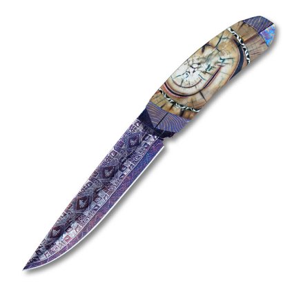 19140 exkluzivni nuz dellinger evil dragon laminated nr 02 s cepeli z modrene laminovane oceli a rukojeti z fosilie mamutiho klu