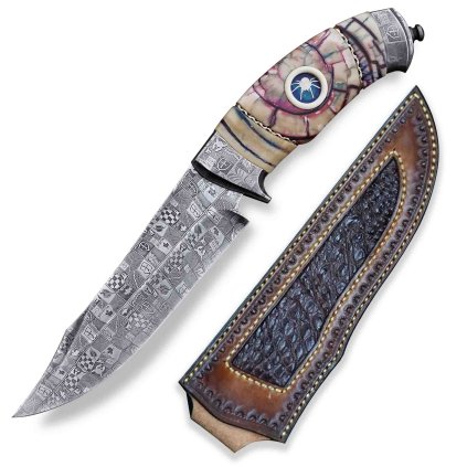 19248 2 luxusni sberatelsky nuz dellinger evil spider s rukojeti z fosilie mamutiho klu a cepeli z laminovane oceli