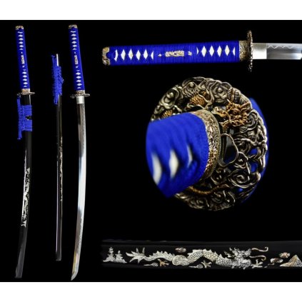 4029 sberatelska katana kokusai z prekladane oceli t 10 s motivem draka a realnou linii hamon