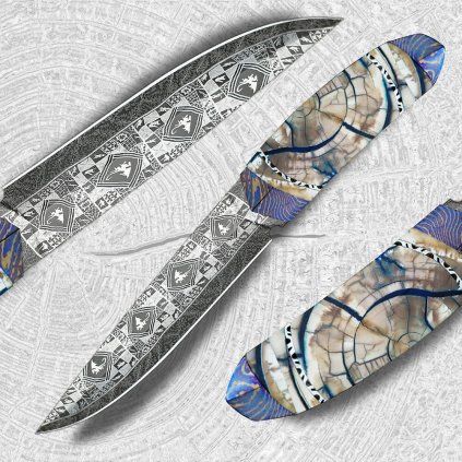 19146 7 sberatelsky nuz dellinger evil dragon laminated nr 01 s rukojeti z mamutiho klu a bolsterem z timascu