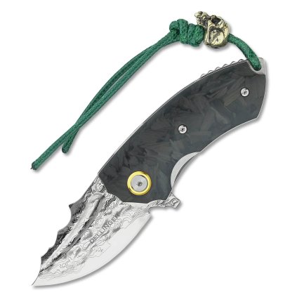 12735 kompaktni zaviraci edc nuz dellinger marihone s karbonovou rukojeti a damaskovou cepeli