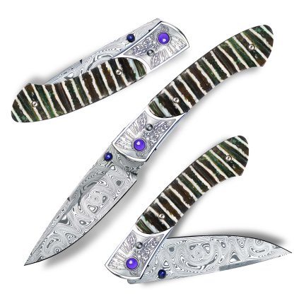 19104 luxusni zaviraci nuz dellinger sioux s indianskym motivem a rukojeti z mamuti stolicky