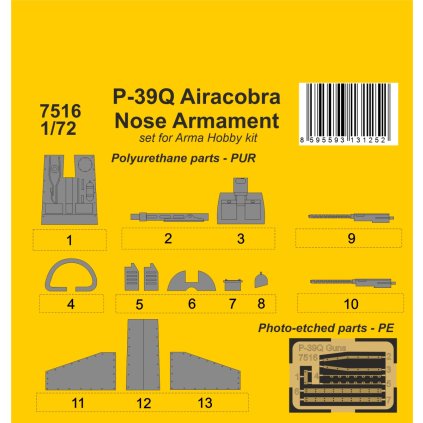 29279 p 39q airacobra nose armament 1 72 for arma hobby kit