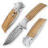 21173 zaviraci damaskovy nuz dellinger nomad olive s rukojeti z olivoveho dreva a damaskovymi bolstry