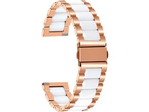 Kovový řemínek růžové zlato-bílý 20mm