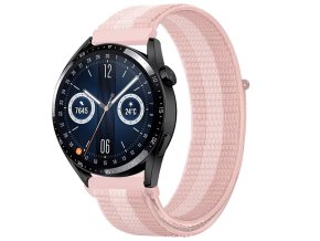 Růžový nylonový řemínek 22mm s pruhem