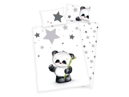 Herding Povlečení flanel Panda hvězdičky 135 x 100 cm 40 x 60 cm